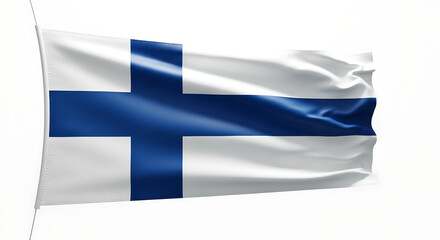 Waving Flag of Finland on White Background - National Identity and Scandinavian Symbol