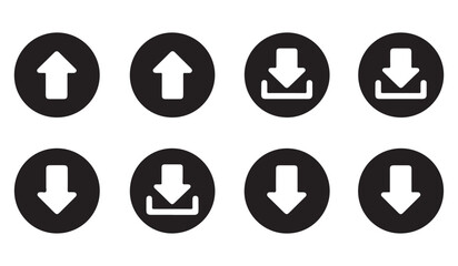 Fototapeta premium Set of eight oval icons with white arrows indicating upload and download actions