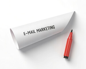 Email marketing advertisement idea. Minimalist concept with red marker on isolated white background