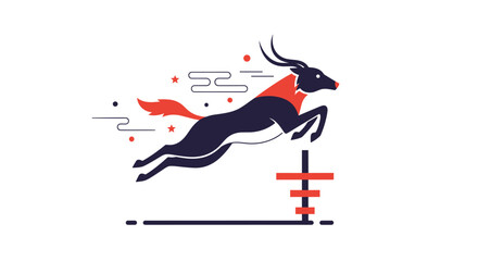 Gazelle gracefully leaps over a hurdle during a competitive race.