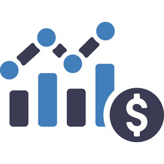 Business Growth Chart With Dollar Coin Symbol And Blue And Dark Blue Bars And Dots Illustrating Financial Success And Economic Progress