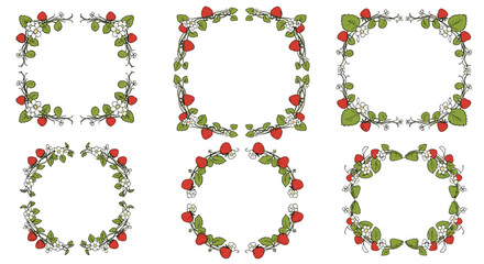 Collection of beautiful floral decorative frames with red roses and green leaves forming various shapes.