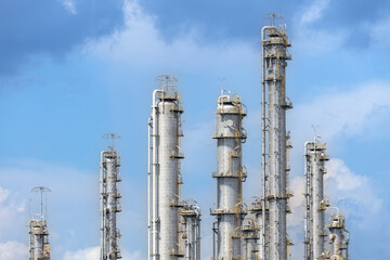 oil refinery petrochemical plant oil gas and energy production with flare stack smoke pollution emission, chemical and polymer production engineering technology for climate change control efficiency