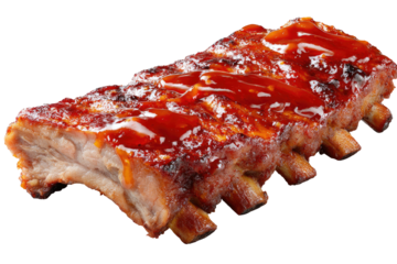 Delicious barbecued ribs coated in a shiny, red glaze