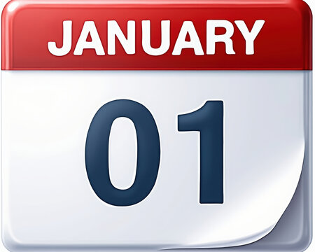 Calendar icon shows first day of january new year reminder date schedule white red background vector