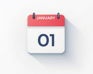 Calendar icon shows first day of january new year reminder date schedule white background