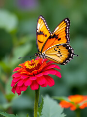 Obraz premium Gulf fritillary butterfly butterfly sucking nectar on a zinnia flower
