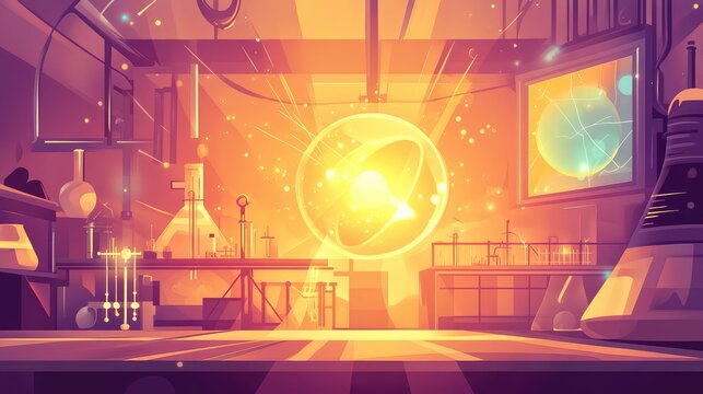 Futuristic science laboratory generating powerful atomic energy illustration - Powered by Adobe