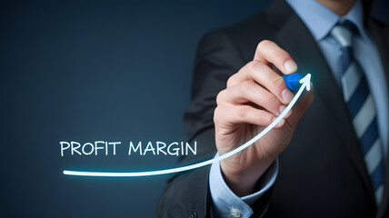 Businessman drawing upward trending profit margin graph with marker, business growth concept