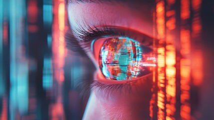 Human eye connecting with digital artificial intelligence data