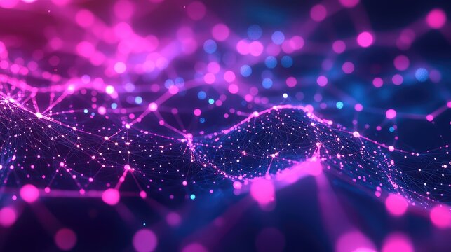 Digital network connecting data nodes with glowing lines