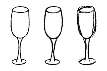 Set of hand drawn champagne glass Alcohol drink clipart in doodle style Single element for print, web, design, decor Happy New Year