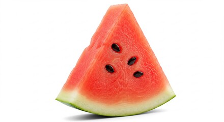 Brightly lit vibrant red watermelon wedge isolated cleanly on white background offering refreshing summer taste. AI Generated