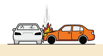 Naklejka premium Cartoon car accident with fire damage for insurance claim concepts