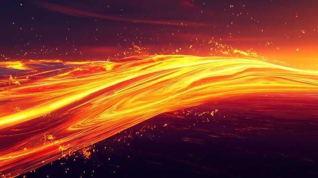 Abstract molten fiery lava energy flowing across dark landscape