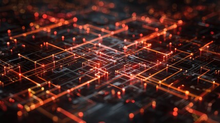 Digital network connecting data points in abstract circuit board