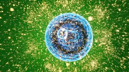 Abstract Biological Cell Animation Glowing Blue Outer Membrane with Internal Structure and Golden Particle Effects on Chroma Key Green Background Ready for VFX - Powered by Adobe