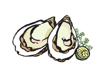 牡蠣　墨絵イラスト