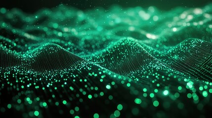 Green digital waves moving data particles texture