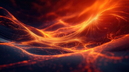Abstract fire energy network with glowing particles flowing