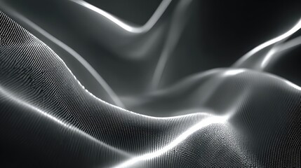 Digital grid surface forming abstract wavy dark monochrome background