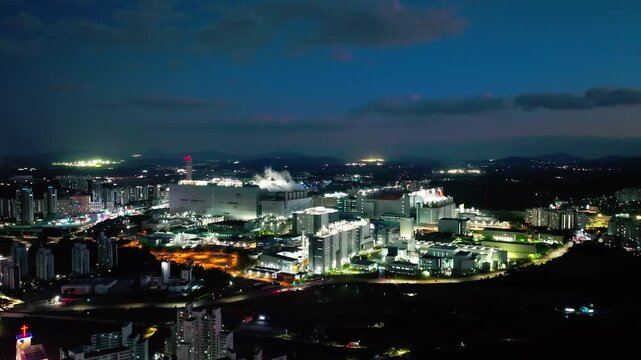 Aerial View of Icheon, Hynix Semiconductor Factory, night
