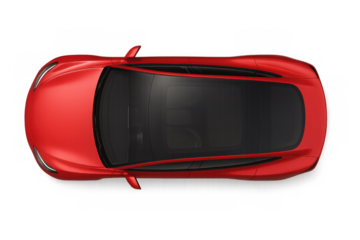 Red sportscar top view, 3d rendering of a modern electric luxury automobile, urban transportation technology