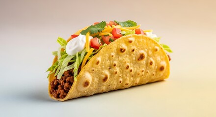 Delicious crispy taco filled with seasoned ground beef and fresh toppings
