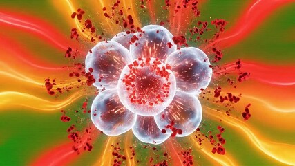 Abstract Medical Visualization of Cellular Cluster With Glowing Core on Green Screen Background Ideal for Compositing and VFX - Powered by Adobe