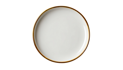 White plate with a thin gold rim on a black background