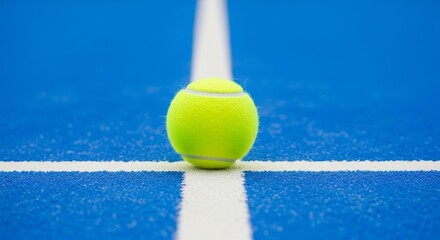 Close-up Tennis Ball on Blue Court Line outdoors