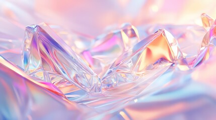 Iridescent holographic crystal reflecting pastel light refraction