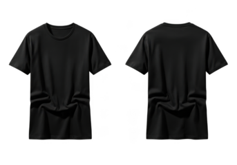 Black t shirt front and back view isolated on transparent background