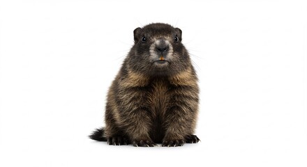 Alert furry marmot captured beautifully in bright studio light on a clean pure white background looking directly. AI Generated