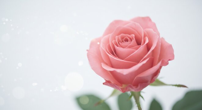 Dreamy pink rose blossom featuring lush petals glowing softly against a bright ethereal bokeh background.. AI Generated - Powered by Adobe