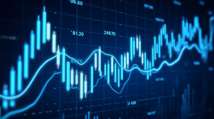 Blue neon financial chart showing stock market movement