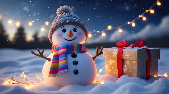 Christmas background with copy space with snowman - Powered by Adobe