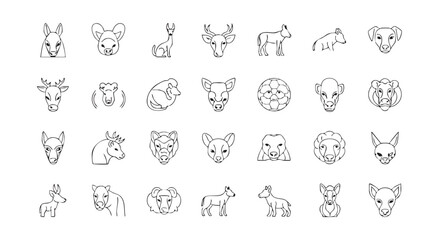 Obraz premium Animal Outline Icon Set Wildlife Mammals Livestock Line Art Collection