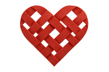 Red woven heart structure symbolizing love, romance, valentine's day, relationships, and connection on transparent background