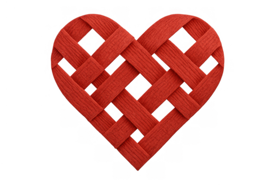 Red woven heart structure symbolizing love, romance, valentine's day, relationships, and connection on transparent background