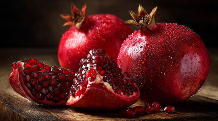 Juicy pomegranate seeds fresh tropical fruit photography