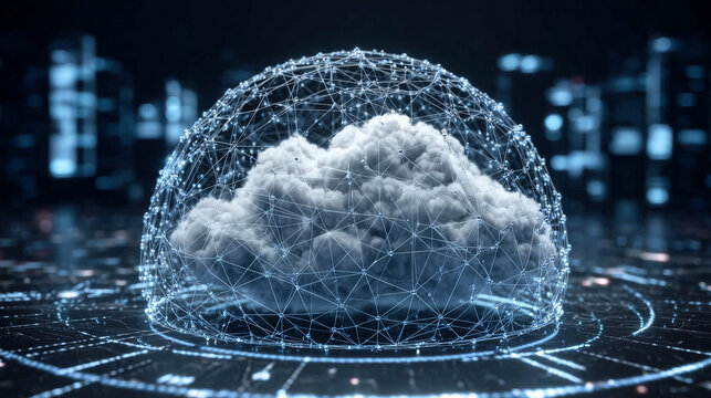 Futuristic cloud technology with glowing cyber pattern
