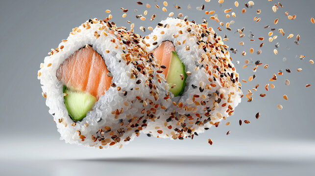 Tasty Japanese roll filled with fish and cucumber