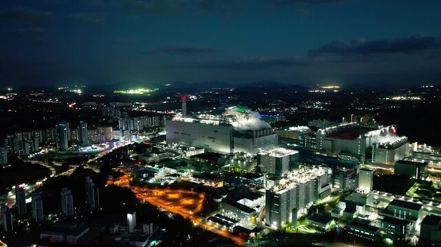 Aerial View of Icheon, Hynix Semiconductor Factory, night
