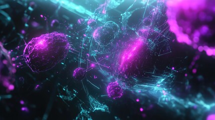 Abstract digital network nodes connecting data particles in space
