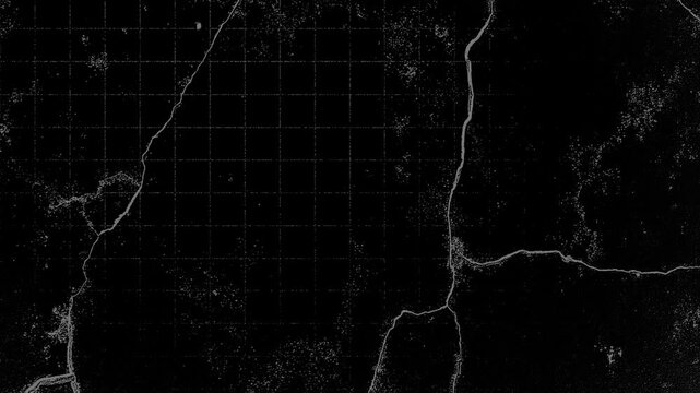 Dark Black Inverted Weathered vintage aged old grunge cracked concrete wall paint texture shaked with moving grid in stop motion background animation