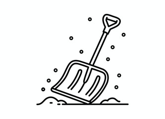 Line art illustration of snow shovel outdoors during a winter snowfall minimal design vector outline icon clean modern design © OhiStock