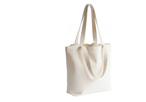 White canvas tote bag with handles isolated on transparent background
