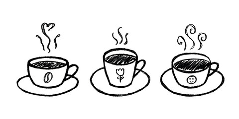 Set of cup of tea or coffee with rising steam Simple mug clipart Cozy home doodle Single element for print, web, design, decor