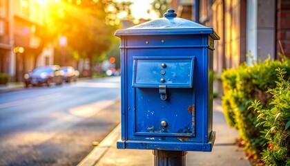 mailbox blue city sidewalk urban mail postal street daylight classic worn